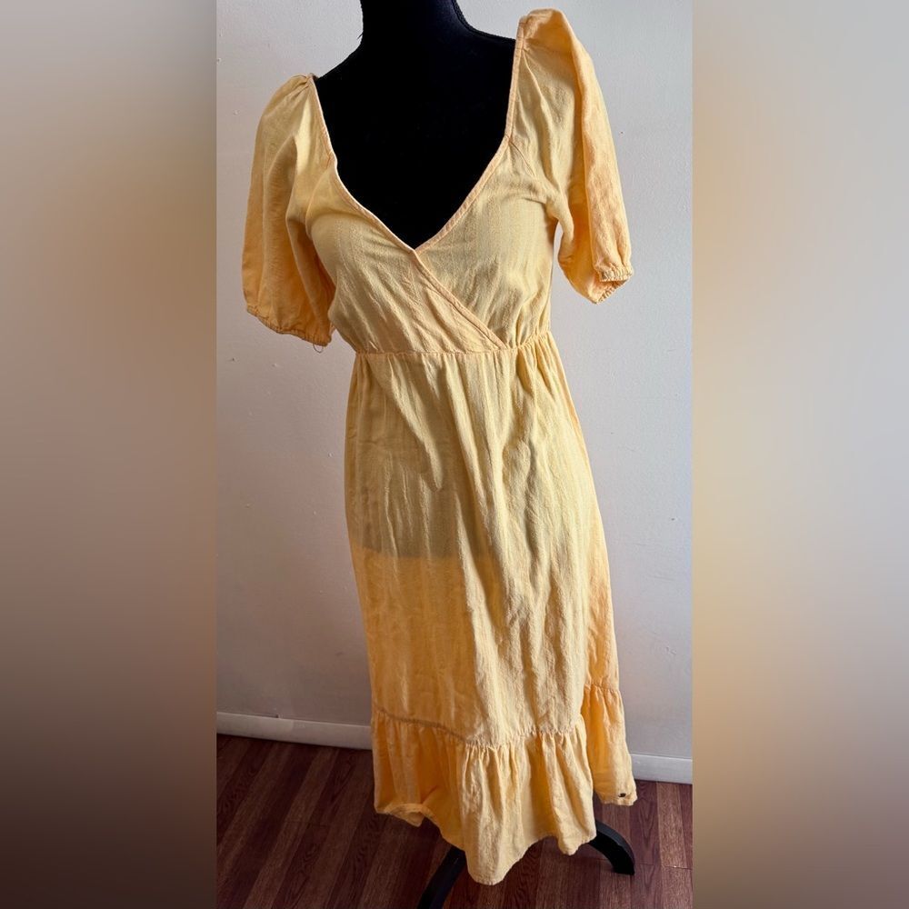 Roxy Butter Yellow Midi Peasant Dress Prairie Cottage core Size Medium